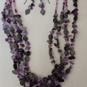 Amethyst Beaded Multi-Layer 16" Necklace and Earring Set